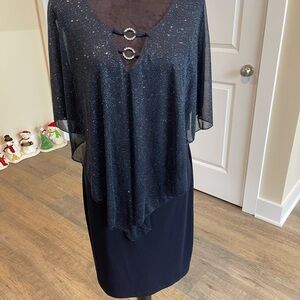 Chic Black Midi Dress with Glittering Overlay